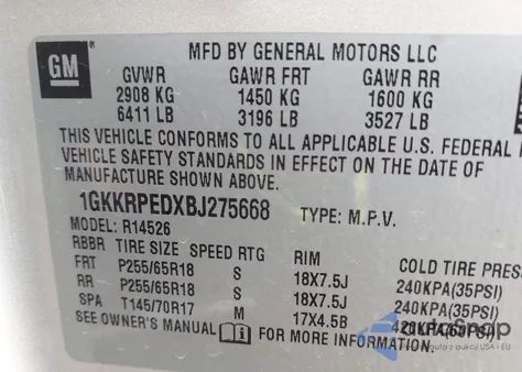 2011 GMC Acadia Sle from USA, damaged, VIN 1GKKRPEDXBJ275668